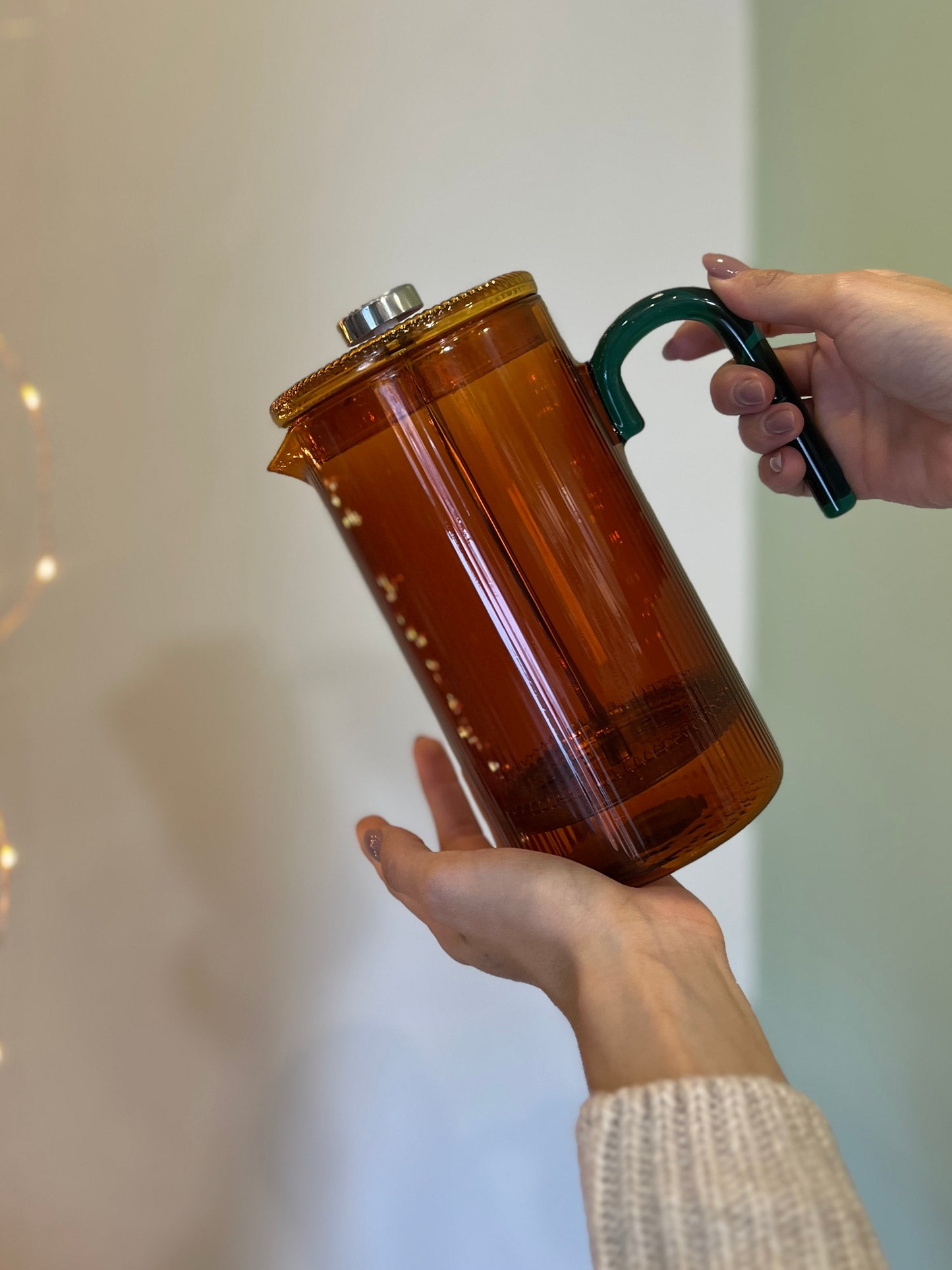 INFUSIERA/CAFFETTIERA A STANTUFFO IN VETRO ARANCIO E VERDE