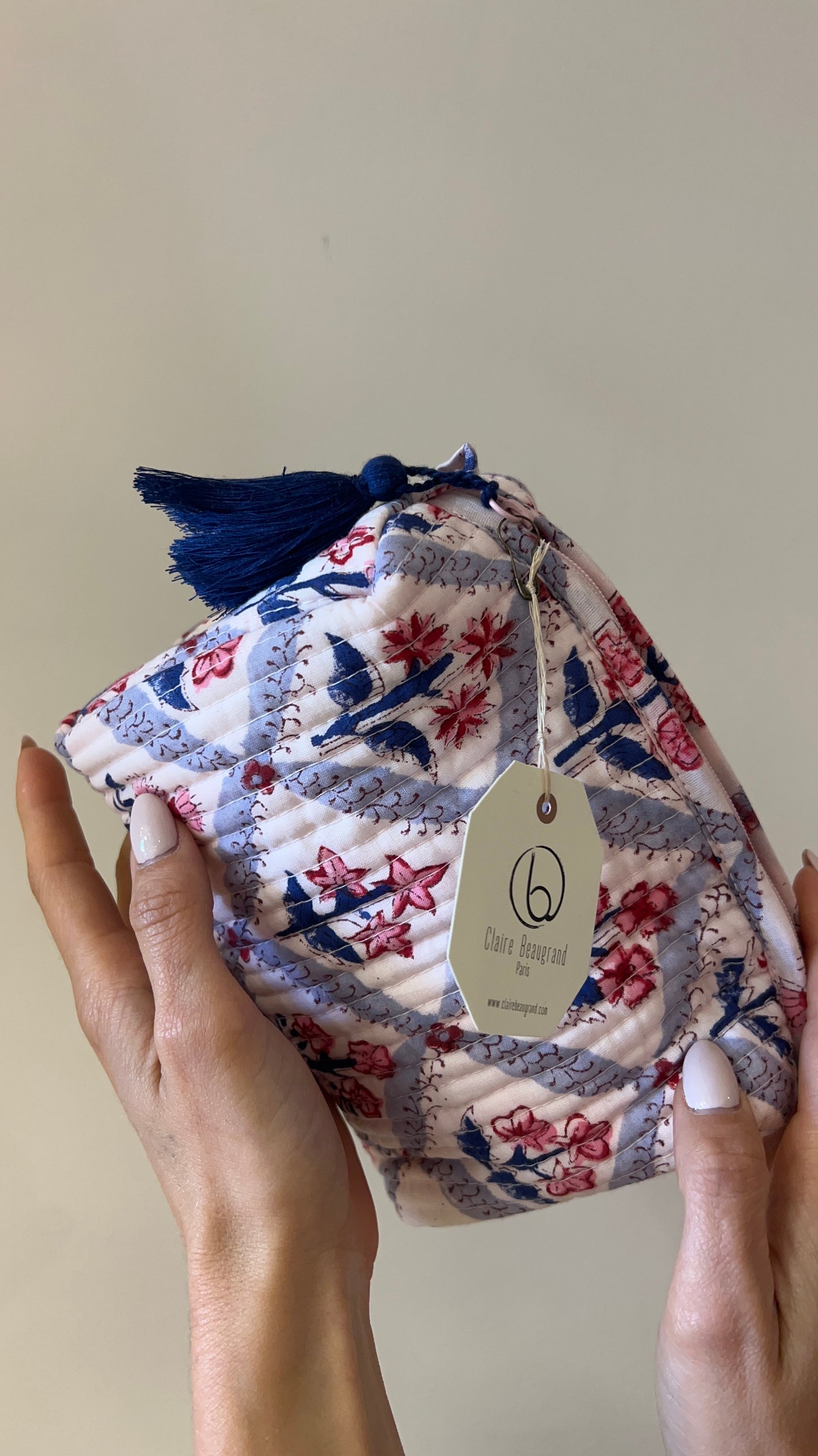TROUSSE DE TOILETTE EN COTON - “WHITE BLUE”