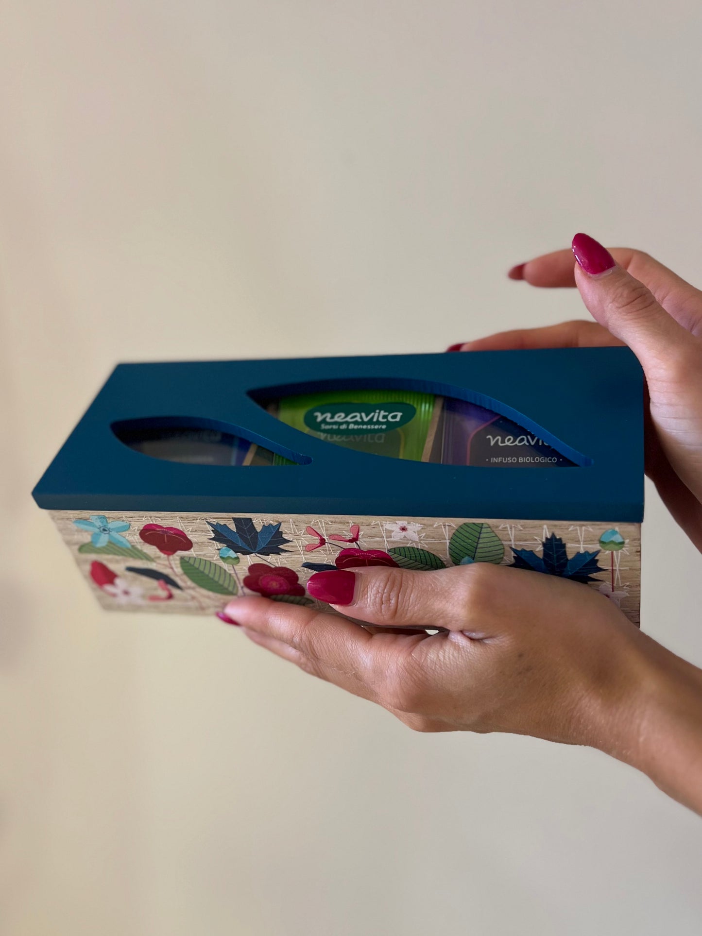 COFANETTO IN LEGNO 3 SCOMPARTI, 15 INFUSI-BLU