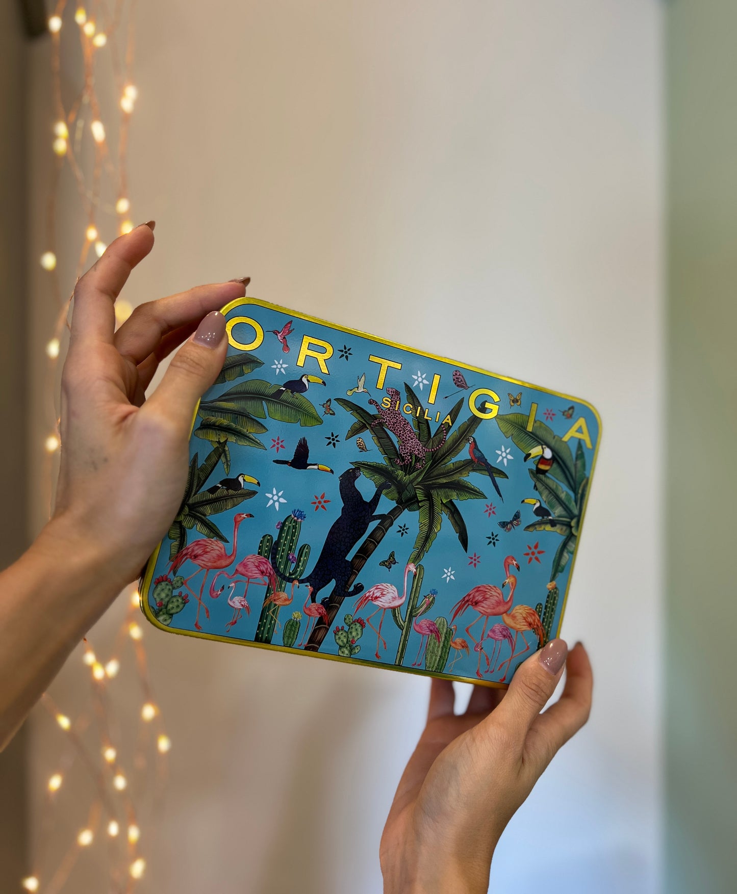 SCATOLA DI LATTA 4 PIATTINI IN VETRO ORTIGIA