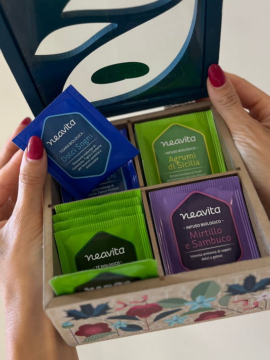 COFANETTO IN LEGNO 4 SCOMPARTI, 20 INFUSI-BLU