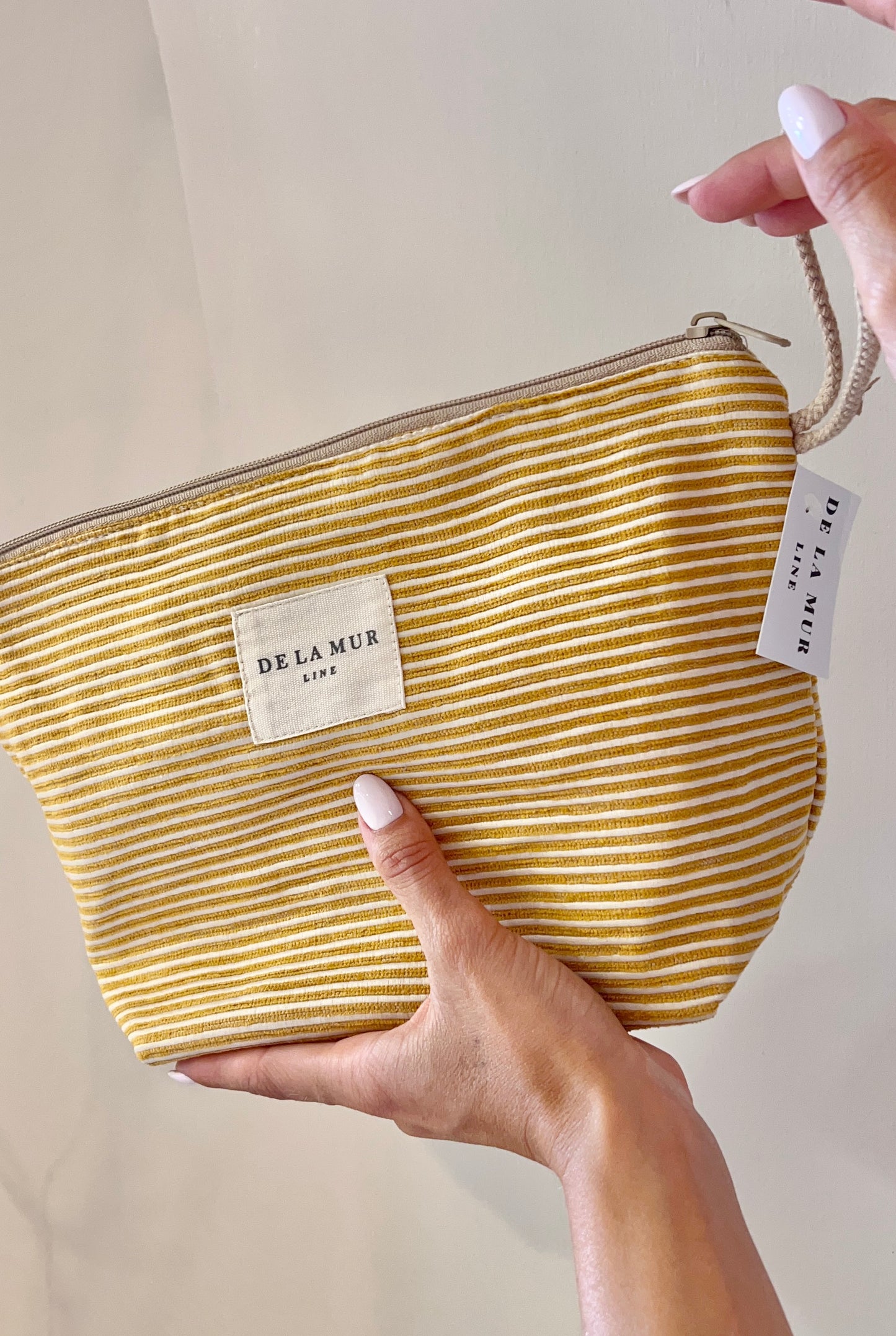 BEAUTY BAG IN TESSUTO SPESSO CON VELLUTO A RIGHE “ACEL”