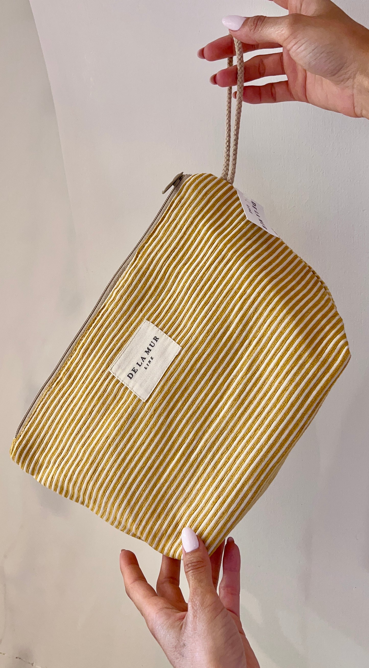 BEAUTY BAG IN TESSUTO SPESSO CON VELLUTO A RIGHE “ACEL”