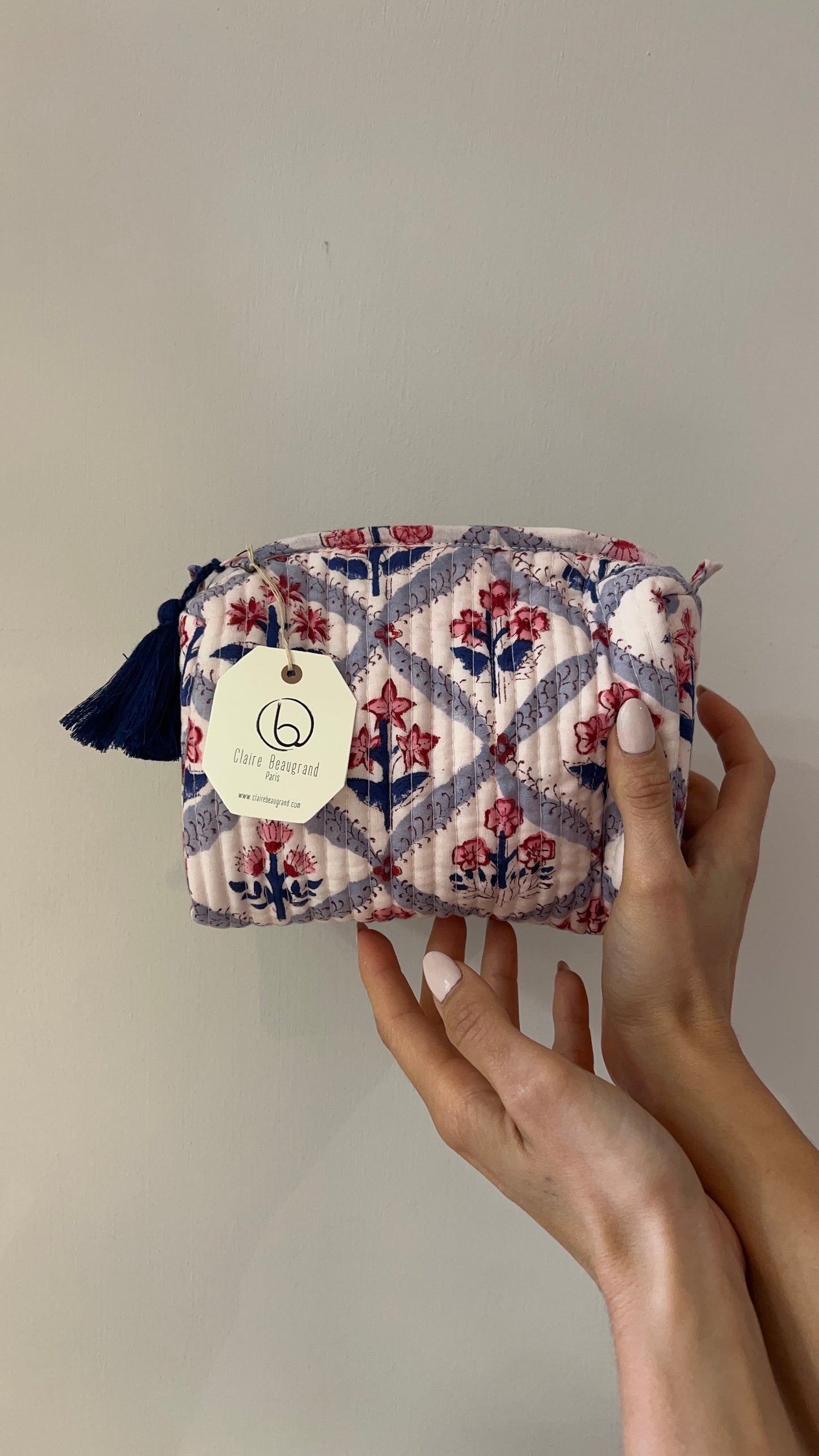 TROUSSE DE TOILETTE EN COTON - “WHITE BLUE”