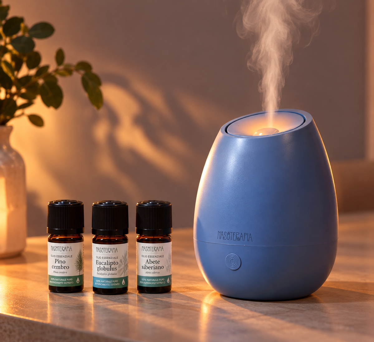 DIFFUSORE A ULTRASUONI Bloom, Respiro & Rifugio, set con 3 oli essenziali