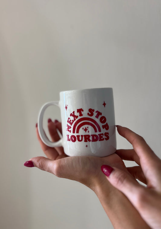 "NEXT STOP LOURDES" MUG CERAMICA DIPINTA A MANO