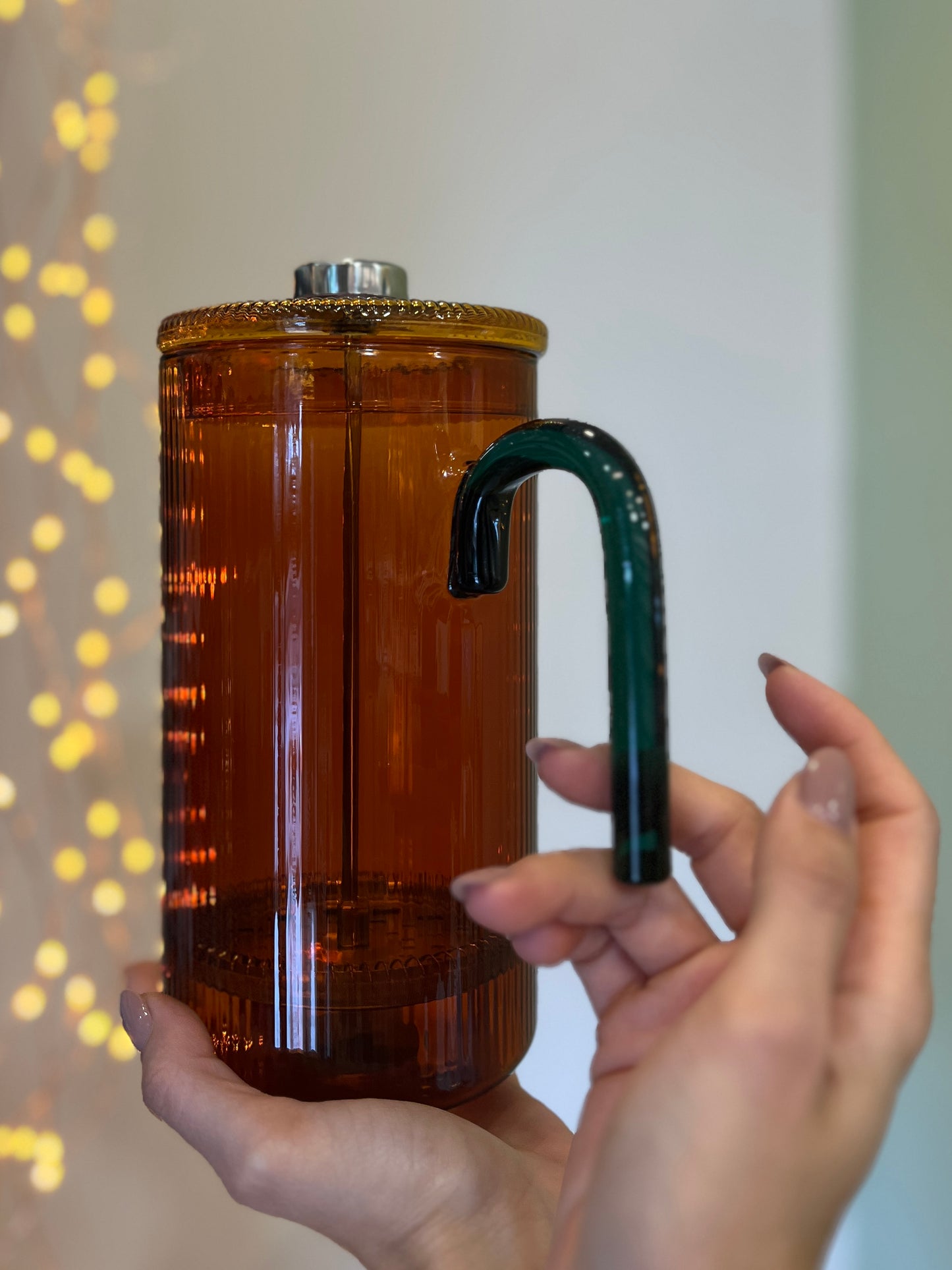 INFUSIERA/CAFFETTIERA A STANTUFFO IN VETRO ARANCIO E VERDE