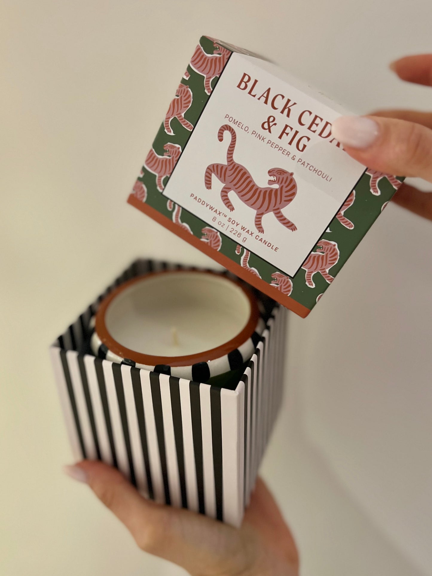 TIGER CERAMIC CANDLE-Cedro nero & Fico 225g