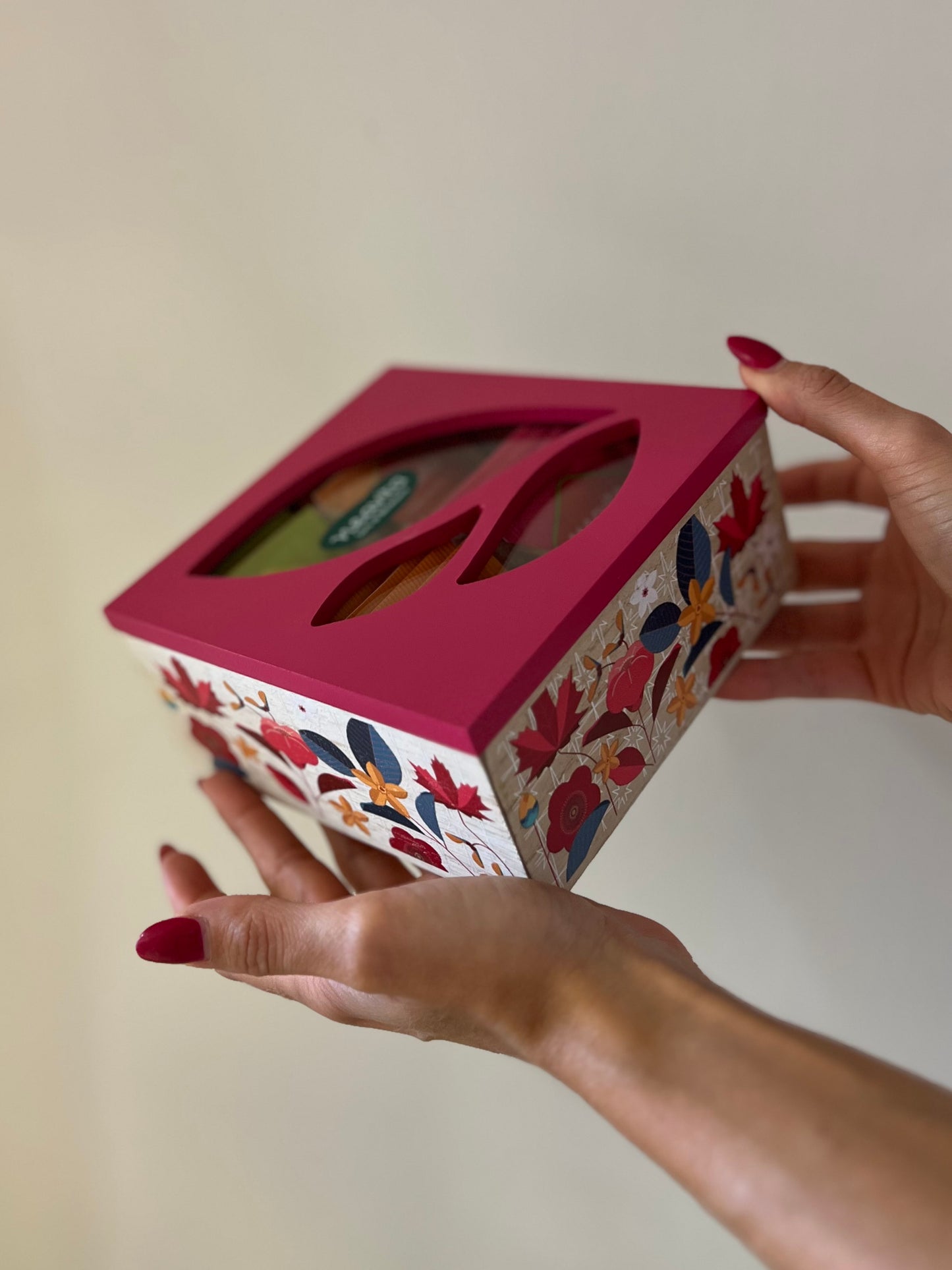 COFANETTO IN LEGNO 4 SCOMPARTI, 20 INFUSI-ROSA