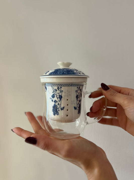 INFUSIERA IN VETRO E PORCELLANA AZALEA