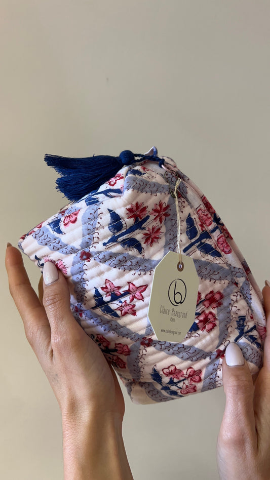 TROUSSE DE TOILETTE EN COTON - “WHITE BLUE”