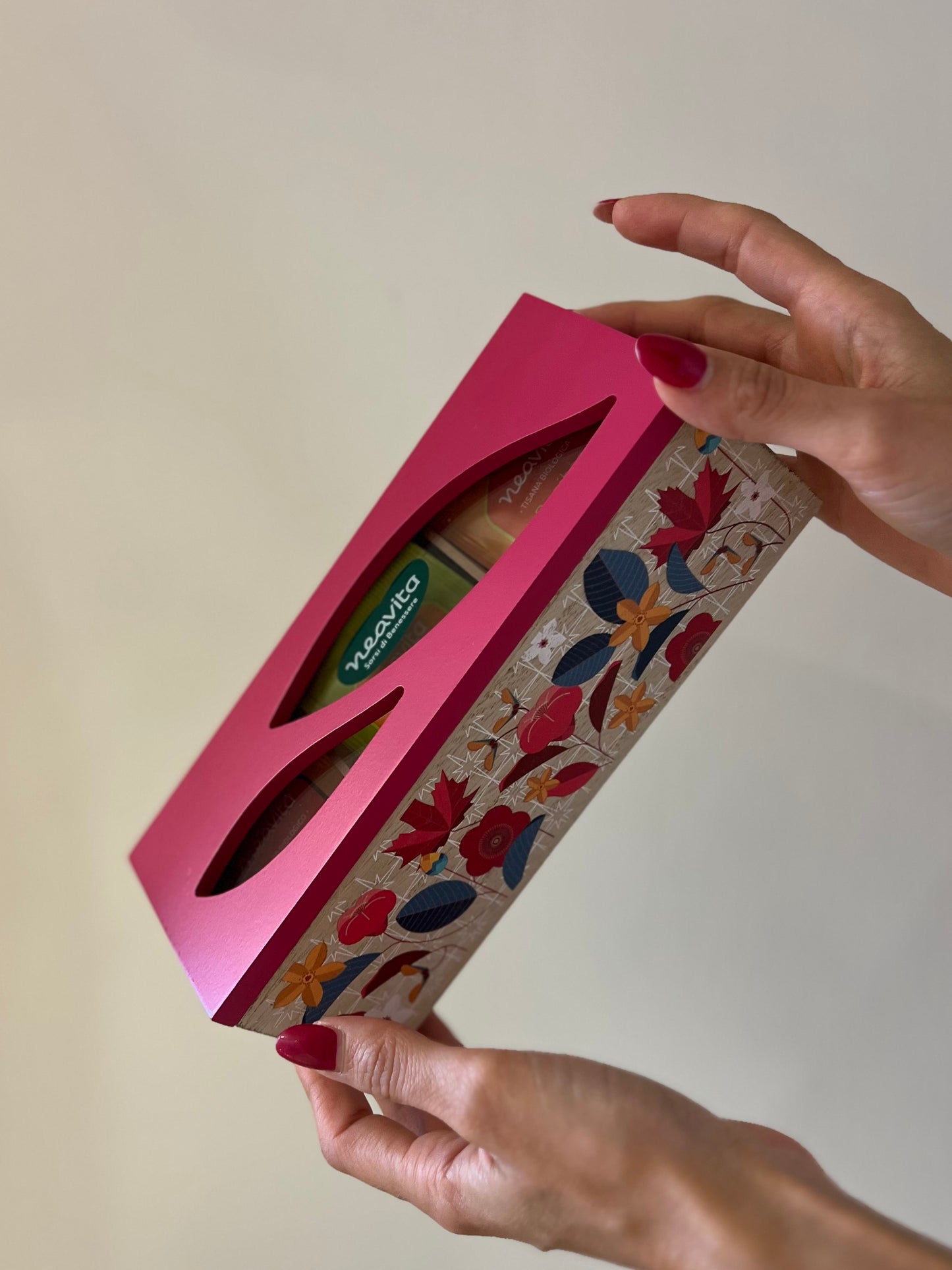 COFANETTO IN LEGNO 3 SCOMPARTI, 15 INFUSI-ROSA