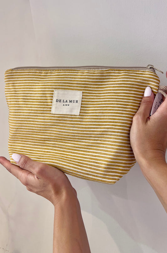 BEAUTY BAG IN TESSUTO SPESSO CON VELLUTO A RIGHE “ACEL”