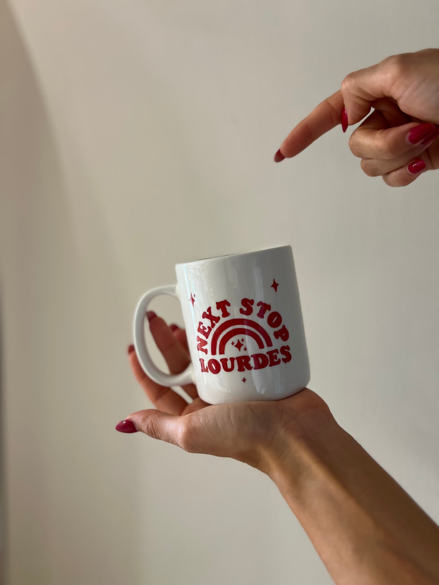 "NEXT STOP LOURDES" MUG CERAMICA DIPINTA A MANO