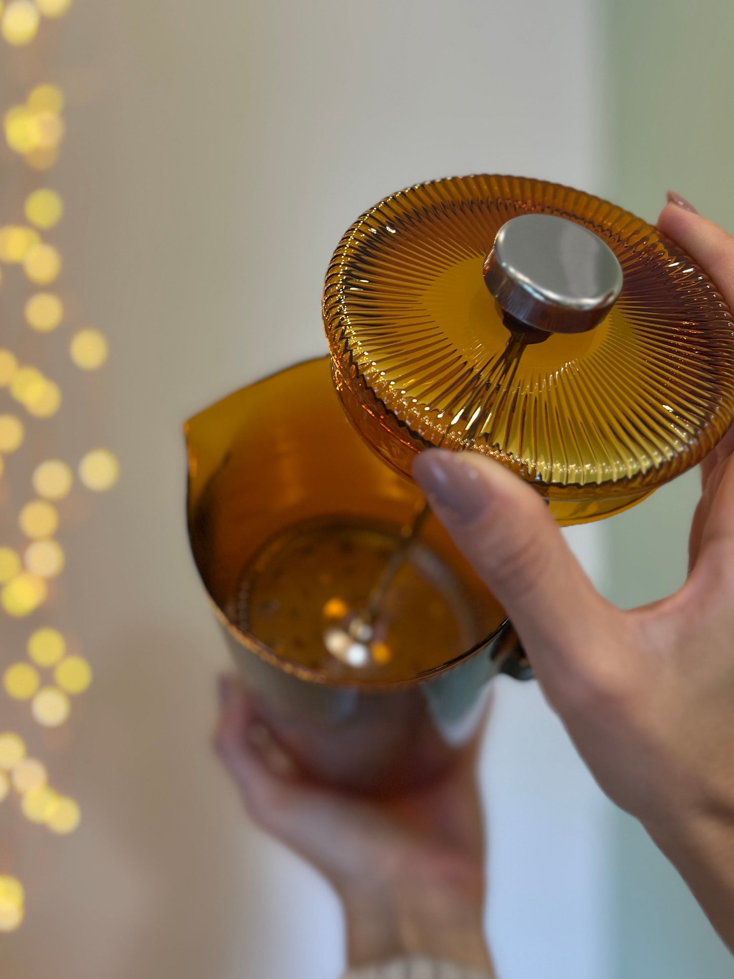 INFUSIERA/CAFFETTIERA A STANTUFFO IN VETRO ARANCIO E VERDE
