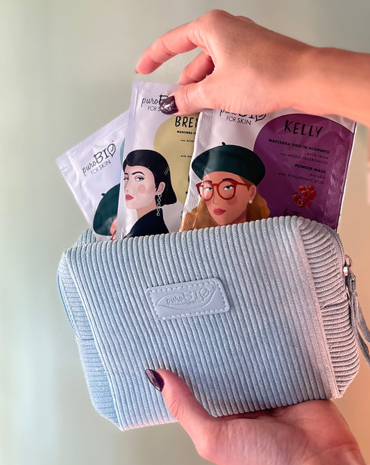 BEAUTY BAG VELLUTO CON TRE MASCHERE VISO PELLE SECCA