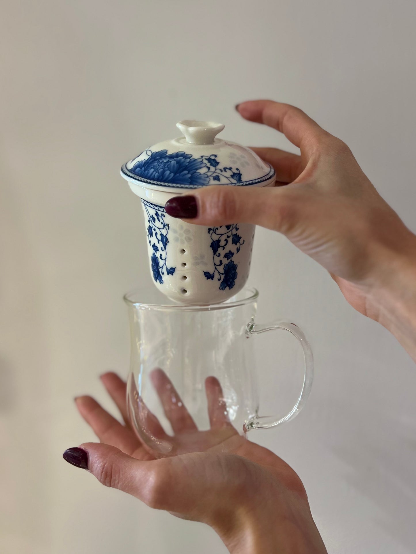 INFUSIERA IN VETRO E PORCELLANA AZALEA