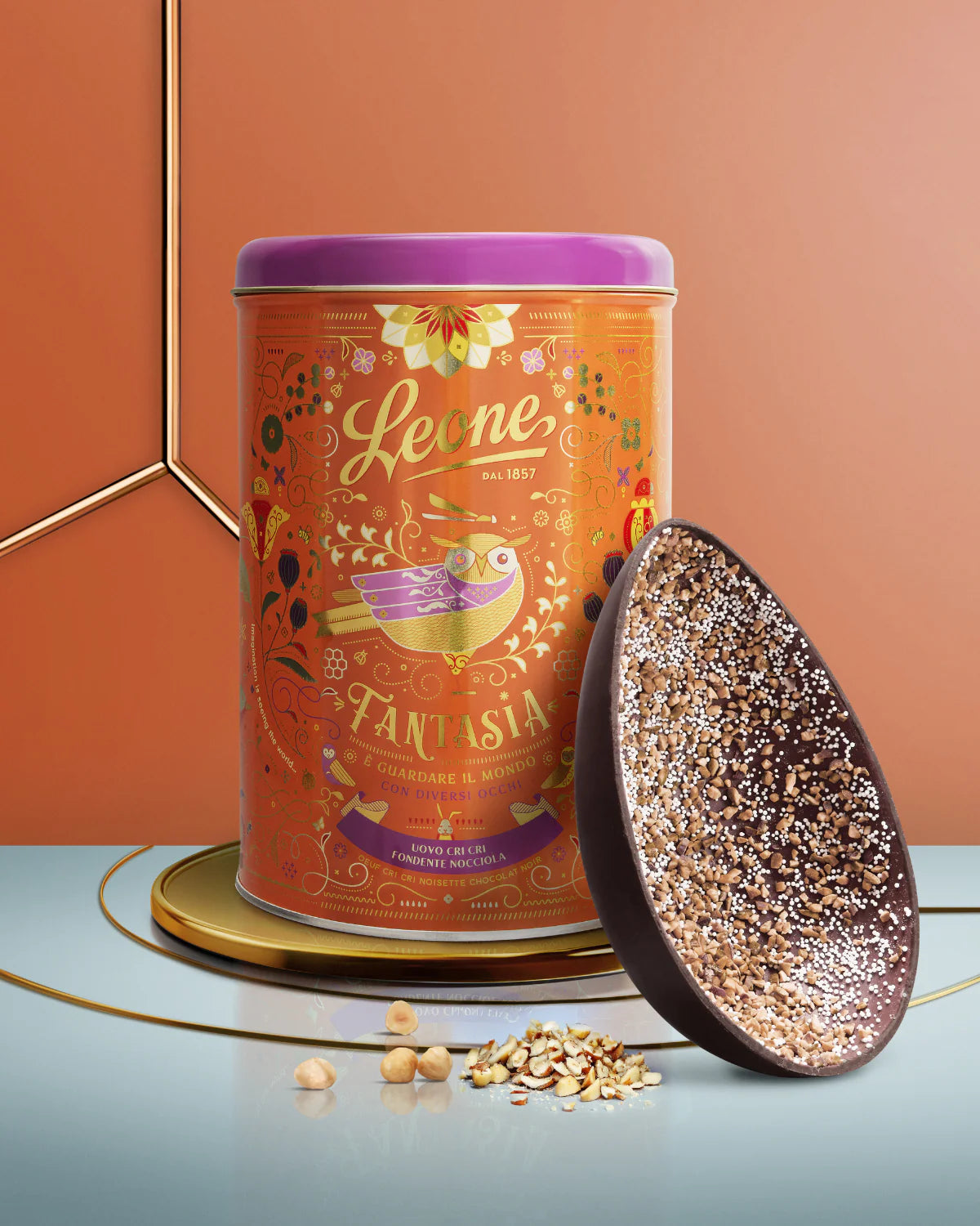 LEONE UOVO CRI CRI FONDENTE E NOCCIOLA- Fondente 70% Vegan 350g con sorpresa