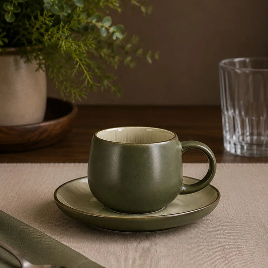 TAZZA E PIATTINO IN GRES VERDE, Oli