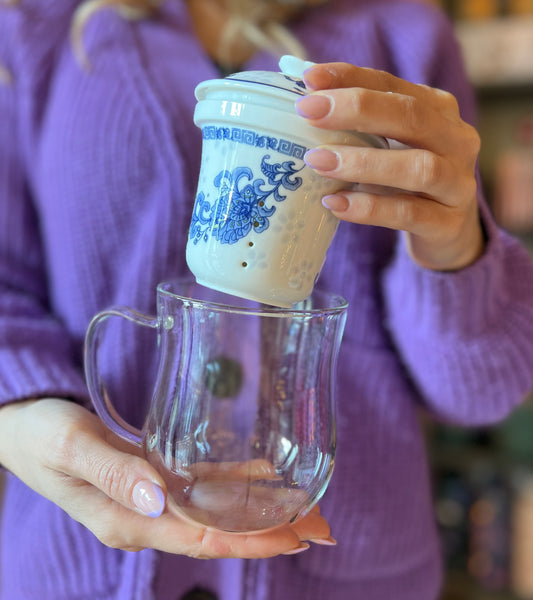 INFUSIERA IN VETRO E PORCELLANA ORTENSIA